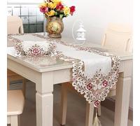 Mesa floral de poliéster para camino, diseño de encaje transparente, poliéster (40 x 196 cm)