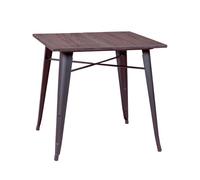 Mesa industrial en acero negro y madera oscura - bistro