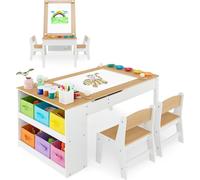 Mesa infantil 3 en 1 de COSTWAY: mesa de actividades, mesa y caballete, fabricada en madera con superficie elevable, juego de mesa infantil para niños a partir de 3 años (color natural)
