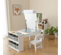 Mesa infantil 3 en 1 de COSTWAY: mesa de actividades, mesa y caballete, fabricada en madera con superficie elevable, juego de mesa infantil para niños a partir de 3 años (blanco)
