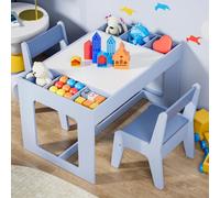 Mesa infantil con 2 taburetes - Mesa de juegos - Juego de mesa infantil - Mesa de madera para niños - Mesa con pizarra - Multifuncional