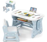 Mesa infantil con altura ajustable y silla, set de escritorio infantil con pizarra inclinable y espacio de almacenamiento, mesa de estudio y dibujo para niños y niñas a partir de 3 años, color azul