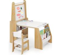 Mesa infantil COSTWAY, juego de mesa para niños con pizarra blanca, pizarra de tiza y estantería, mesa para dibujar con rollo de papel incluido, juego de mesa 3 en 1 para niños mayores de 3 años, colo