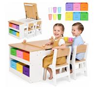 Mesa infantil Mamabrum con 2 sillas, tablero abatible y espacio de almacenamiento, que incluye un rollo de papel, 6 cajas de tela y 6 vasos de MDF