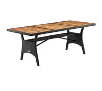 Mesa jardín Takeo negra ratán sintético acacia 190x90x74cm