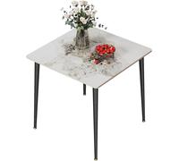Mesa - Mesa de comedor - Mesa de cocina - Mesa tipo bistró - Mesa - Blanca - Encimera de piedra sinterizada - 80x80 cm