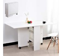 Mesa multifuncional Silecomplaza, plegable, extensible, con estantería, 2 compartimentos, estantes abatibles y ruedas, fabricada en MDF, diseño moderno, 140 x 80 x 74 cm (blanco)