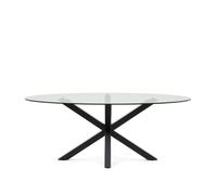 Mesa ovalada de cristal Argo con patas de acero y acabado negro, Ø 200 x 100 cm
