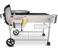 Mesa para barbacoa - Acero inoxidable - Con ruedas - Incluye soporte para la tapa - 127 x 61.5 x 79 cm - Plateada