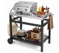 Mesa para barbacoa COSTWAY, carro para barbacoa con encimera de acero inoxidable, estante, asa lateral y ruedas, carro de servicio, mesa auxiliar, 90 x 59 x 81 cm
