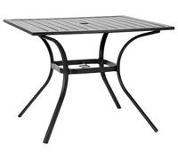 Mesa para comedor al aire libre, cuadrada de 94 cm, con estructura de metal y listones de acero. Mesa tipo bistró para jardín o patio trasero, con orificio para sombrilla de 38 mm. Mueble grande para