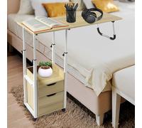 Mesa para portátil - Mesa plegable con ruedas para cama - Altura ajustable - Forma en L - Portátil - Color roble marrón