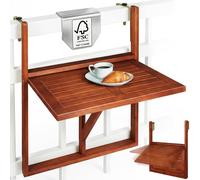 Casaria® Mesa Plegable Balcón Madera Certificación FSC® Capacidad Carga 40kg 65x45cm Barandilla Terraza Exterior Acacia Colgante