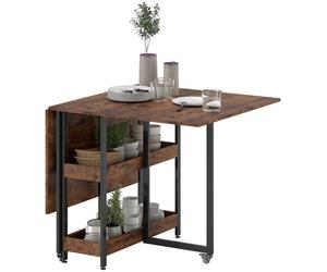 Mesa plegable HOMCOM para comedor, mesa de cocina para 4 personas con 2 estantes abiertos y ruedas