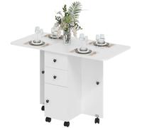 Mesa plegable HOMCOM para comedor, mesa de cocina para 4 personas con ruedas y cajones, color blanco