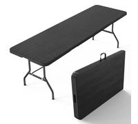 Mesa plegable ligera de 2,4 m, mesa de plástico reclinable portátil para eventos en interiores y exteriores, asa de fácil transporte, ideal para fiestas, camping, color negro