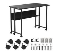 Maclean MC-126 B Escritorio Móvil Plegable 100x58 cm con Estante | Estructura de Acero | Capacidad de Carga 50 kg | Escritorio para Computadora, Mesa de Trabajo, Mesa de Oficina con Ruedas
