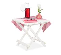 Relaxdays Mesa Plegable Madera, Mesita Auxiliar, Salón, Balcón o Terraza, Portátil, Estable, 50 x 50 x 50 cm, Blanca