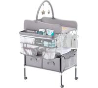 Mesa plegable para cambiar pañales con cesta lateral y barra para colgar, color gris