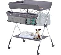 Mesa plegable para cambiar pañales con cesta lateral y ruedas, color gris oscuro
