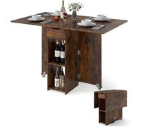 Mesa plegable para comedor con 1 cajón y 2 estantes, mesa extensible de madera con 2 ruedas, para 4-6 personas, ideal para comedor, salón o cocina, con un peso máximo de 65/70 kg (color marrón, dimens