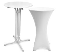 Mesa plegable para exteriores Beautissu Bellini, diámetro 80 cm, blanca, con funda
