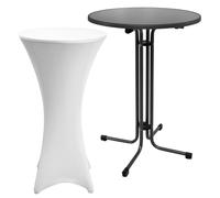 Mesa plegable para exteriores Beautissu Sylt, diámetro 80 cm, blanca, con funda