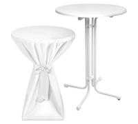 Mesa plegable para exteriores Beautissu Sylt, diámetro 80 cm, blanca, con funda