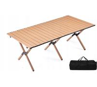 Mesa plegable para jardín, 120x60 cm, acero al carbono, diseño con tapa abatible, aspecto de madera