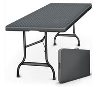 Mesa plegable para jardín Tillvex, con apariencia de ratán, 180x75 cm | Mesa tipo buffet con asa de transporte