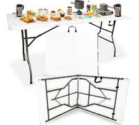 Mesa plegable robusta, de 1,8 metros, ideal para servicios de catering, camping, picnics, fiestas. Mesa portátil y compacta con asa de transporte, apta para interiores y exteriores, jardín, mercados, 