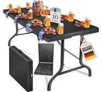 Mesa plegable tipo buffet, de plástico, 220x68 cm. Mesa para camping, fiestas, jardín, terraza y balcón. Se pliega para facilitar su transporte. Capacidad para 10 personas. Incluye funda y asa de tran