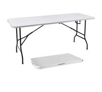 Mesa plegable XL blanca con estructura de acero resistente a la intemperie - 180 x 68 cm - Mesa de camping grande plegable con asa de transporte - Mesa de jardín, balcón, mesa de buffet para jardín