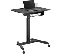 Mesa portátil con altura ajustable, equipada con ruedas y un cajón. Escritorio de pie y sentado, con altura ajustable hasta un máximo de 113 cm. Capacidad máxima: 8 kg. Color:
