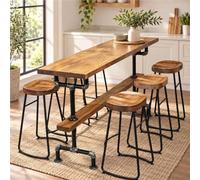 Mesa Pub Industrial, Mesa De Bar Estrecha, Barra De Cocina De Madera | Madera Maciza, Base Metálica Estable Y Estilo Rústico Moderno Para Cocina, Comedor Bar, Sin Taburetes(L70.9"/180cm)