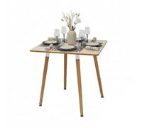 Relaxdays Mesa comedor cuadrada con patas de bambú marrón claro