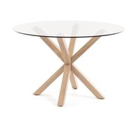 Mesa redonda Argo completa de cristal con patas de acero de 120 cm.