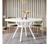 Mesa redonda de 120 cm - Gran mesa blanca para la cocina, ideal para 4-6 personas, con una estructura metálica resistente