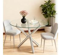 Mesa redonda de cristal 80 x 80 cm con tablero endurecido y patas de metal ajustables - Mesa de centro, mesa de cocina o mesa auxiliar para 2-4 personas, ahorra espacio para salón, balcón y comedor