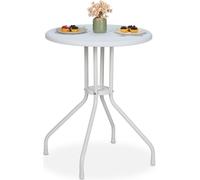 Mesa redonda de jardín Relaxdays, con aspecto de ratán, color blanco