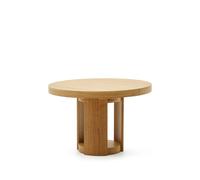Mesa redonda extensible Artis de madera maciza y chapa de roble FSC 100%, 120 (170) x 80 cm.