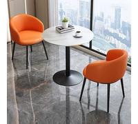 Mesa redonda moderna de barra de desayuno para 2 personas, parte superior de panel de roca, asientos de silla de poliuretano, oficina en casa, restaurante, recepción de hotel, color naranja