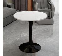 Mesa redonda para comedor de 70 cm, mesa auxiliar negra de diseño Mid-Century Modern para 2-4 personas, mesa con aspecto de mármol blanco, ideal para salón y cocina