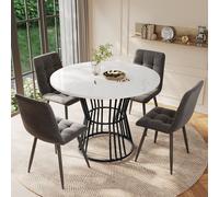 Mesa redonda para comedor, elegante mesa para comedor, mesa de cocina para comedor y sala de estar, 100x100x75 cm, blanca y negra