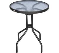 Mesa redonda para jardín o balcón, modelo Fortuna Lai, de 60 cm de diámetro y 70 cm de altura, fabricada en metal con superficie de vidrio de seguridad, ideal para jardín y balcón