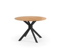 Mesa redonda plegable decorada en roble y metal negro d110 cm - nelly 75 cm