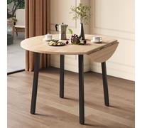 Mesa redonda plegable, mesa de comedor con patas de metal, mesa de cocina con tablero plegable, 100x100x75 cm, color roble