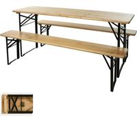Mesa y 2 bancos de madera plegables