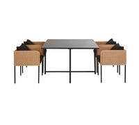 Mesa y 4 sillas de exterior de acero y aluminio gris y resina beige