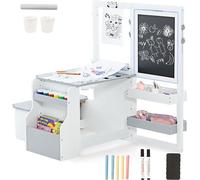Mesa y silla infantil 6 en 1, juego de mesa y silla de madera para niños con caballete, pizarra ajustable en altura que incluye pizarra de tiza, pizarra blanca y dispensador de papel, conjunto de asie